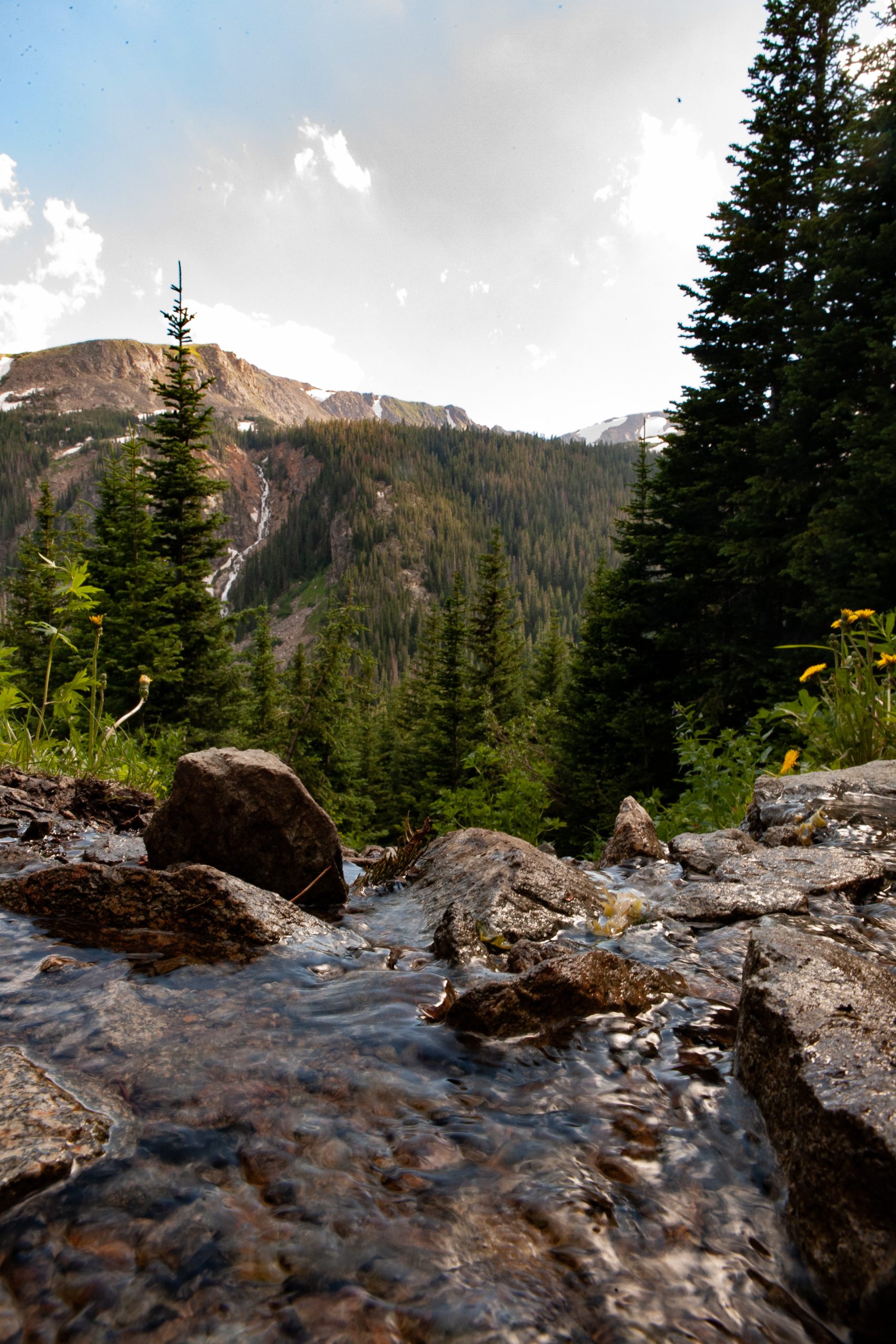 Stream flowing over the cliff of a mountain